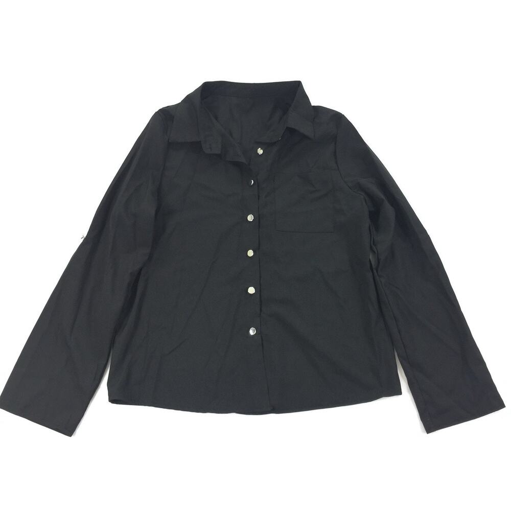 New Long Sleeve Collared Button Down Shirt Size Large Womens Solid Black Career